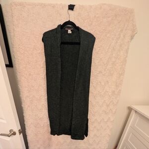 Peruvian Connection Dark Green/Gray Open Front Sleeveless Cardigan ALPACA
